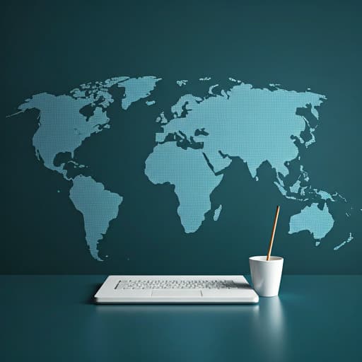 Minimalist world map showing global network nodes